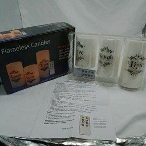 Flameless Flickering Candles 4 Piece Set Love, Laugh, Live
